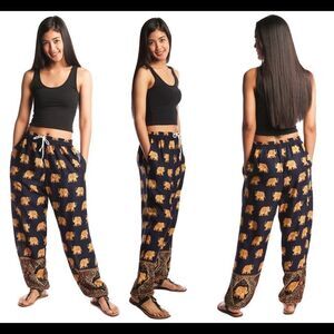 Bohotusk Royal Elephant Print Harem Pants Elasticated Smocked Waist Sz S/M